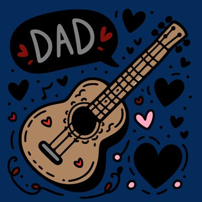 guitar with hearts surrounding it saying saying dad