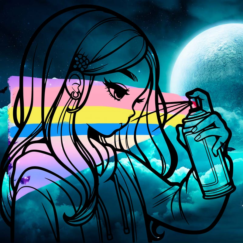 a realistic girl spray painting