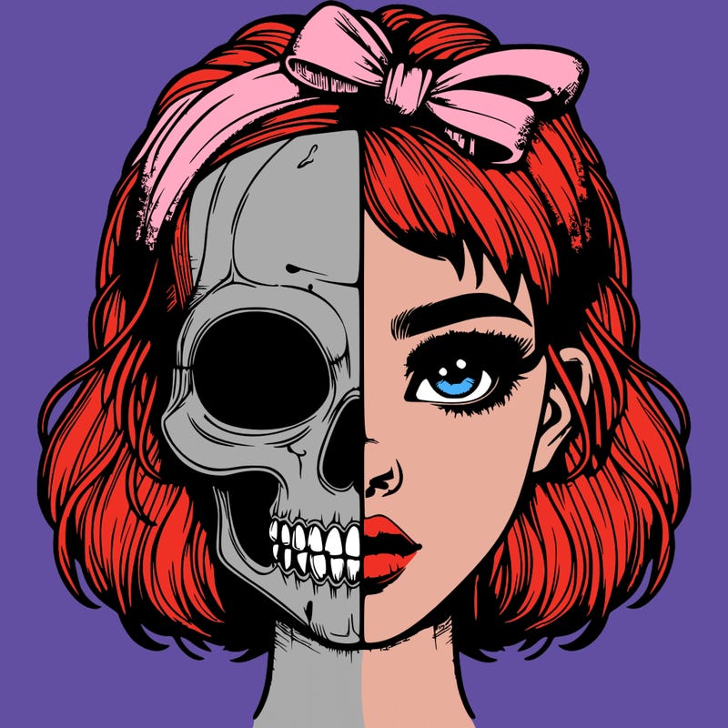 realistic girl with half skull mask