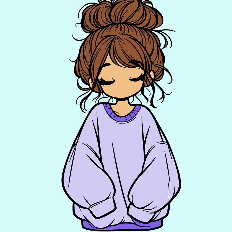 girl with baggy sweatshirt and messy bun