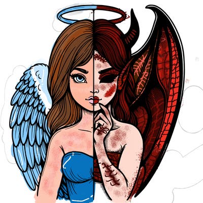 realistic angel half demon