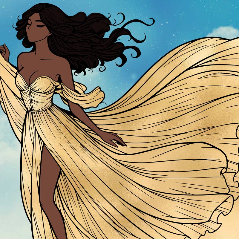 realistic woman in dress flowing the the wind