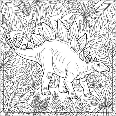 Journey back to the age of dinosaurs with this captivating Stegosaurus Stenops coloring page, crafted especially for teens. Its intricate details and dense jungle background offer a rewarding and creative prehistoric adventure.
