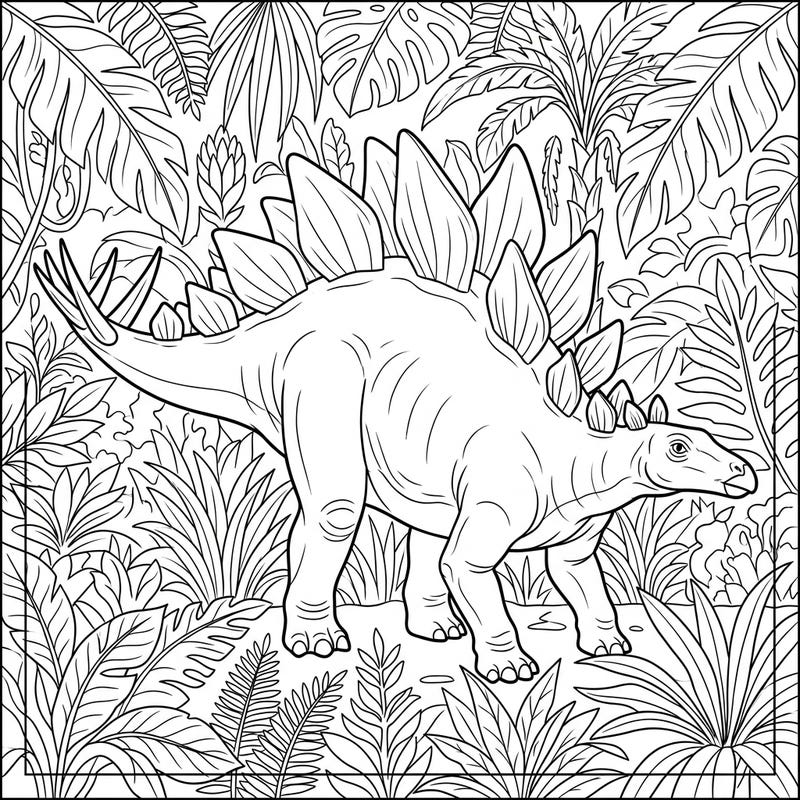Journey back to the age of dinosaurs with this captivating Stegosaurus Stenops coloring page, crafted especially for teens. Its intricate details and dense jungle background offer a rewarding and creative prehistoric adventure.