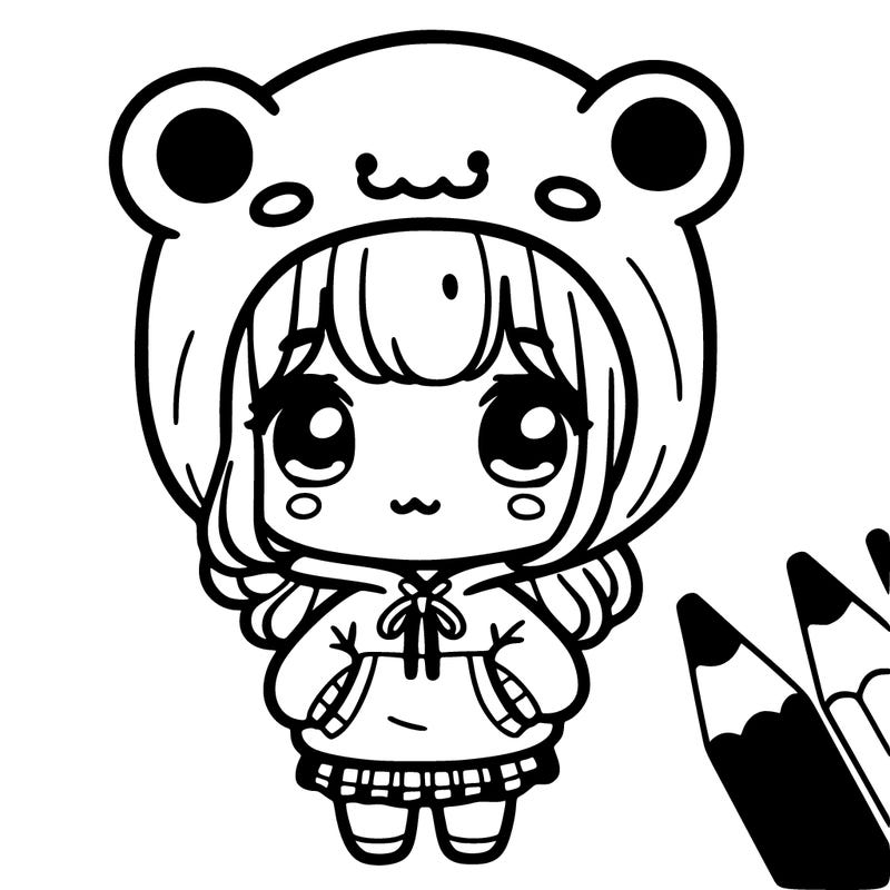 cute girl in a cute froggy hoodie