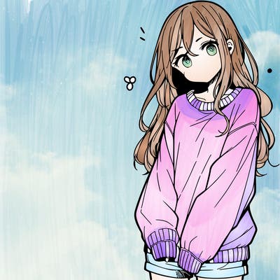 manga teen girl  in a sweater and baggy pants