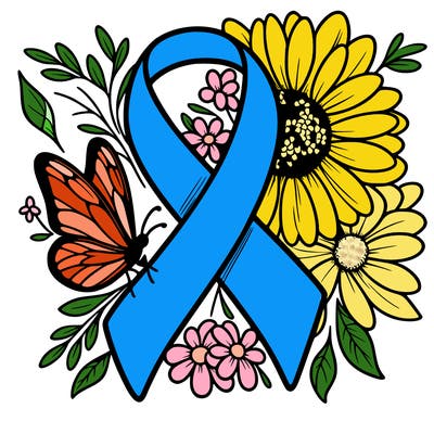 cancer awareness symbol with flowers and butterflies