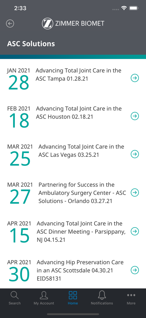 zbinetwork - List of upcoming medical education courses and events for clinicians in the zbinetwork app