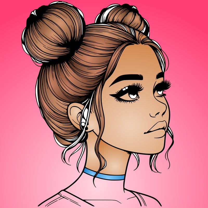 realistic girl with buns on the top of her head