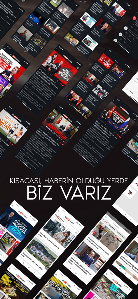 A collage of Ensonhaber mobile app screens showing real-time Turkish news headlines and dynamic video content.