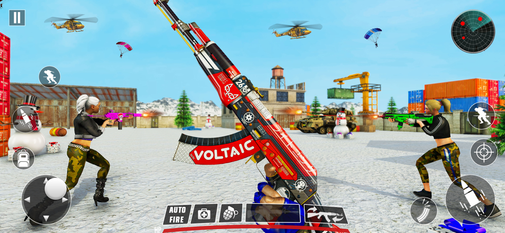 FPS Commando Secret Mission - A first person view of a shooting game featuring modern weapons and winter combat