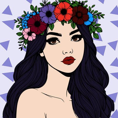 realistic woman with flowers crown