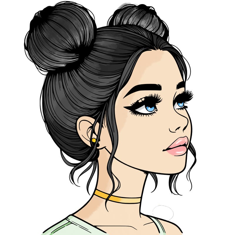 realistic girl with buns on the top of her head