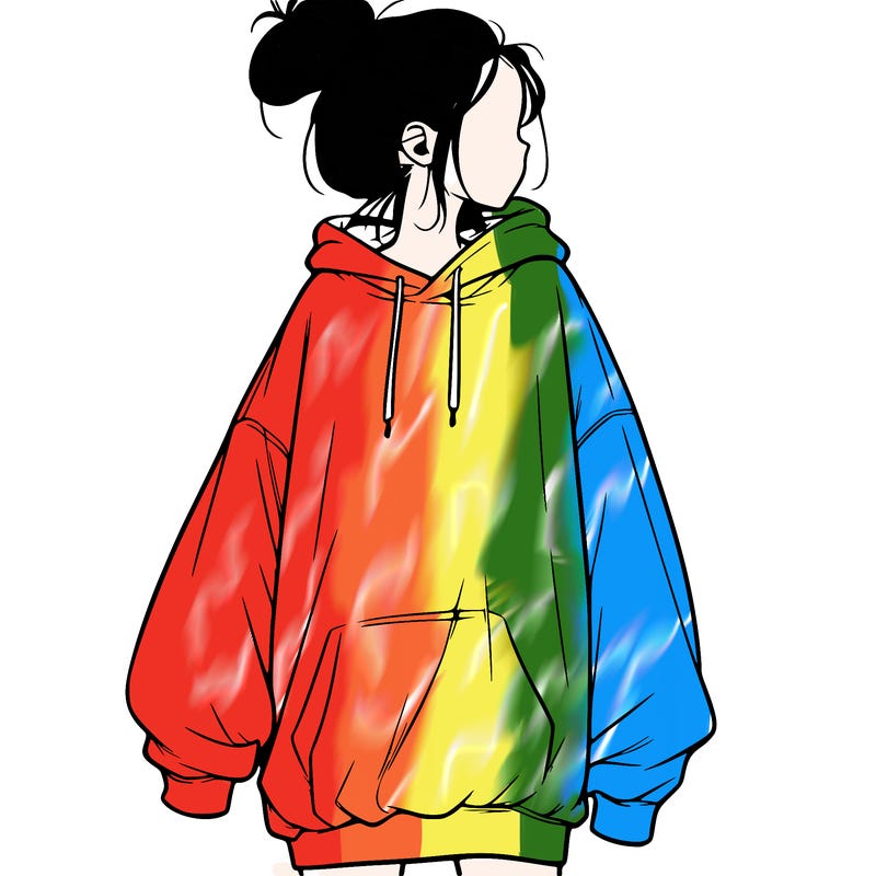 realistic girl with a oversized sweatshirt on and a bun