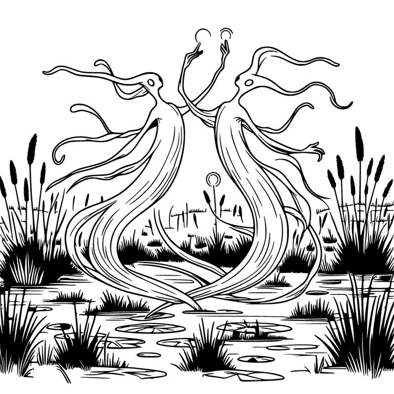 two realistic wil o wisp dancing over a swamp