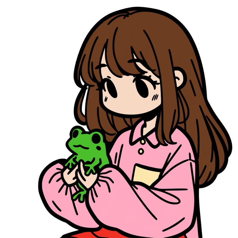 girl with long hair and a oversized shirt. and she is holding a frog