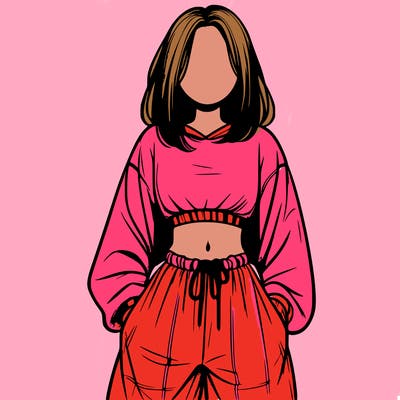 realistic girl faceless with baggy pants and a crop top