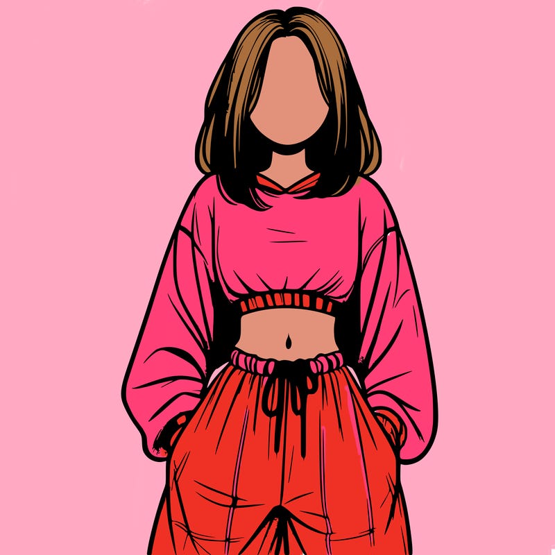 realistic girl faceless with baggy pants and a crop top