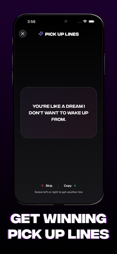 RizzGPT app interface showing a romantic pickup line suggestion