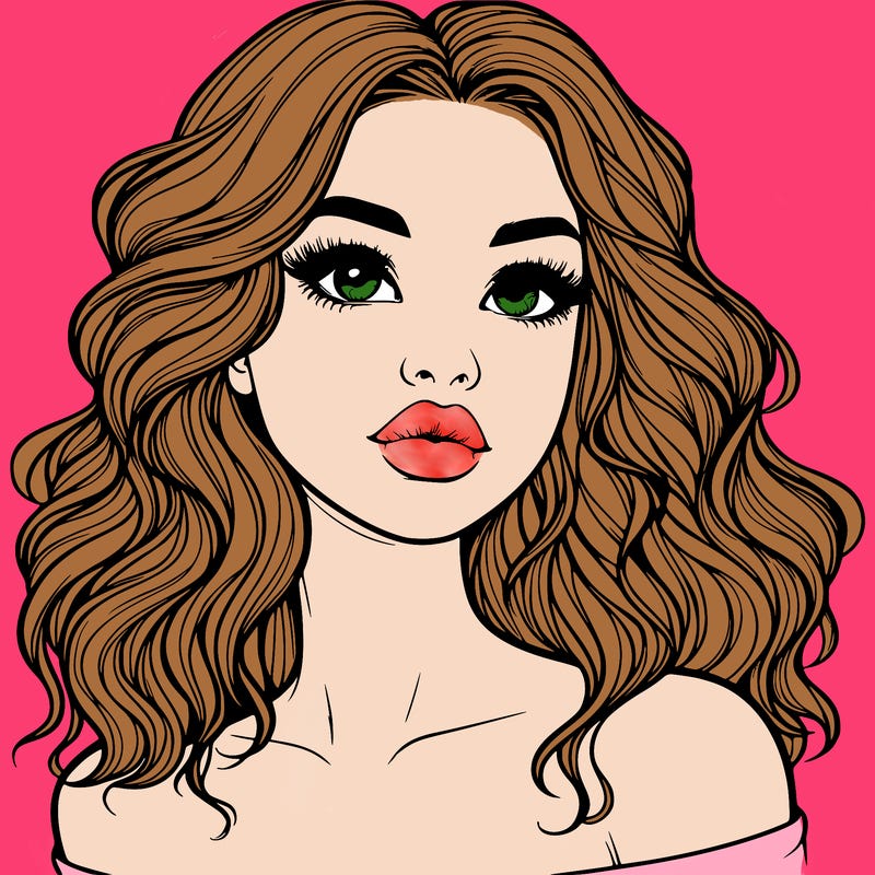 realistic girl with wavy hair and lips