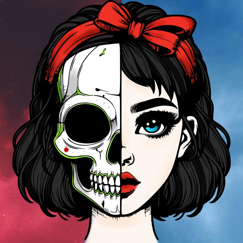 realistic girl with half skull mask