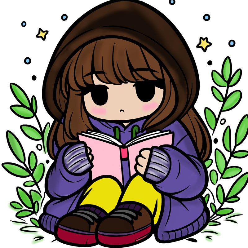 girl in oversized hoodie reading a book