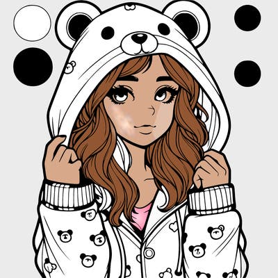 realistic girl in a animal pjs hoodie