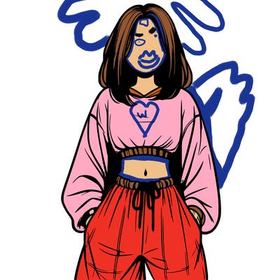 realistic girl faceless with baggy pants and a crop top