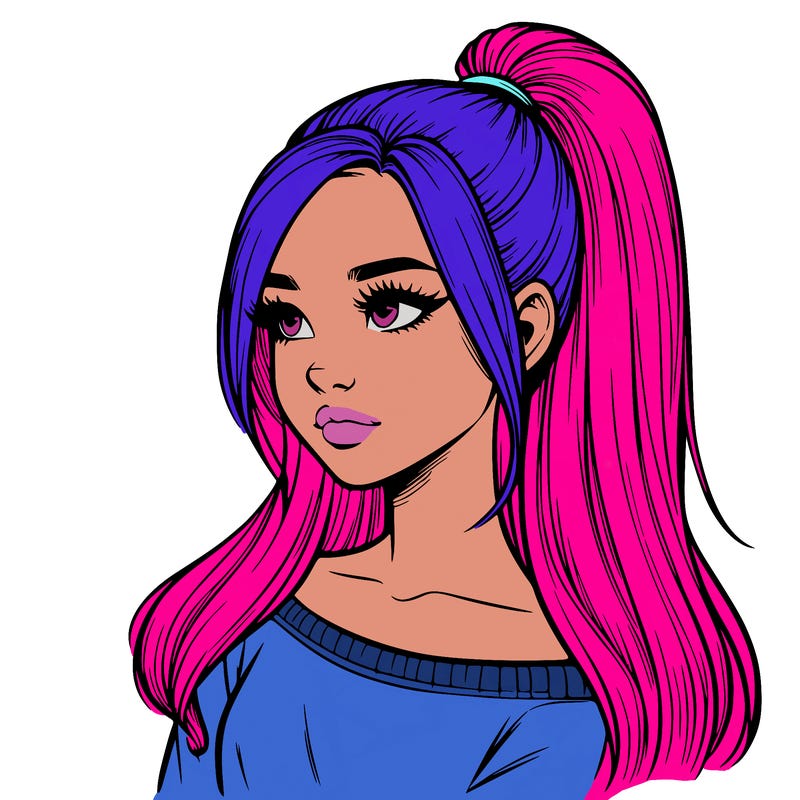 realistic girl with a high ponytail