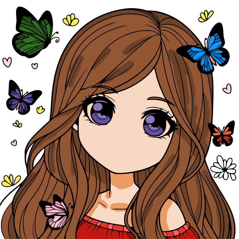 realistic girl with butterflies around her