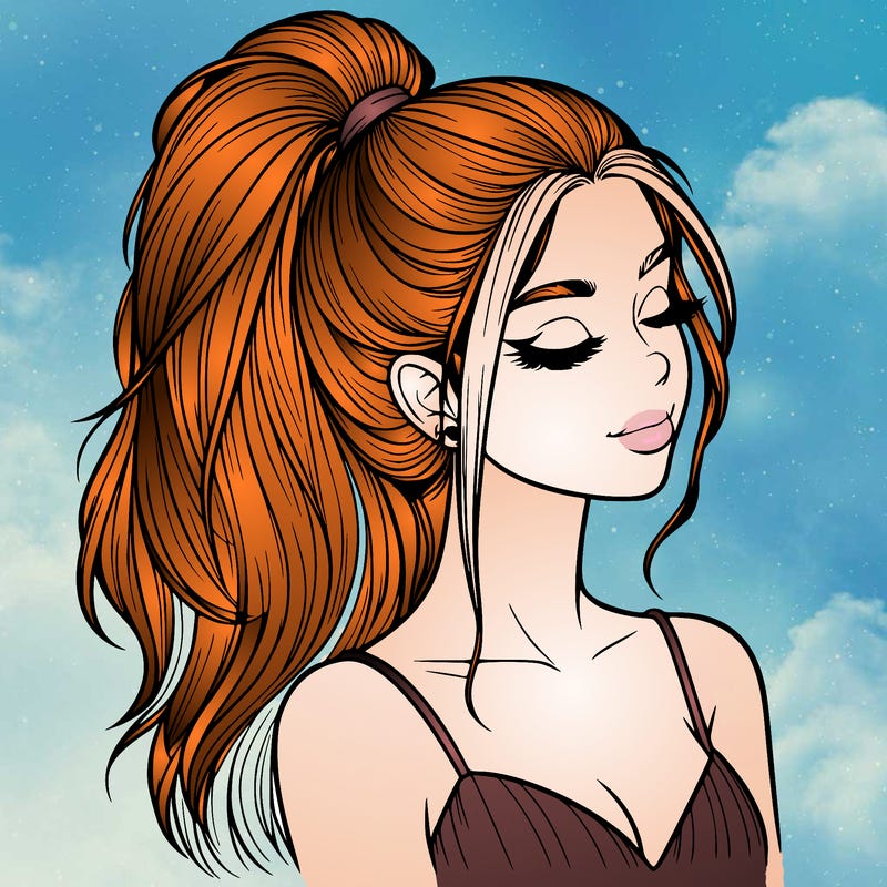 realistic girl with a high ponytail