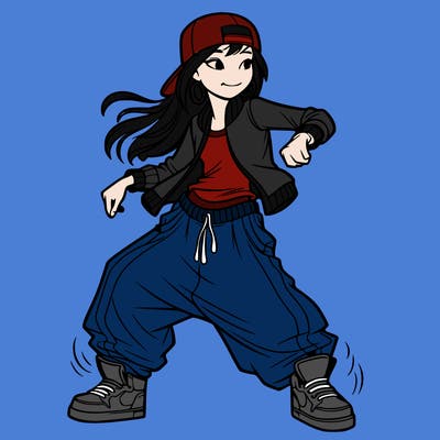 teenage girl doing street dance in baggy clothes