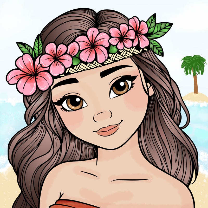a realistic hawaiian girl with a head band of flowers on her head