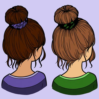 girls turned around bun hair