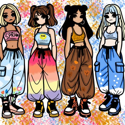 girls with crop top with baggy pants