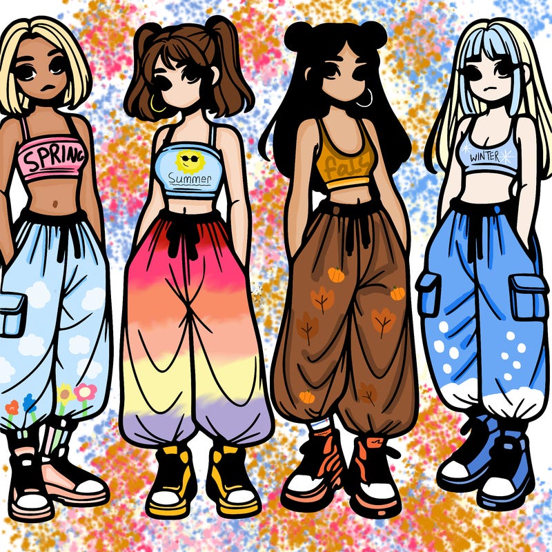 girls with crop top with baggy pants