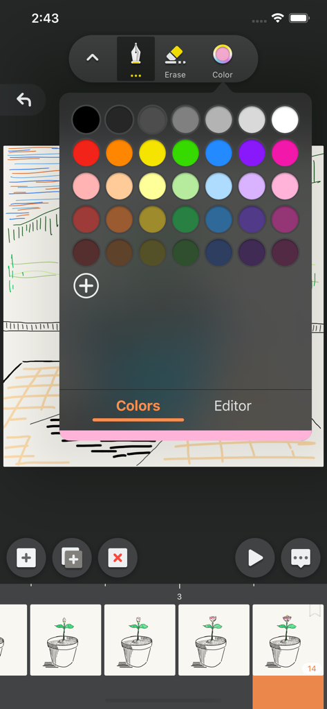 MotionBook - Draw & Animate - Color selection palette in the MotionBook animation app interface