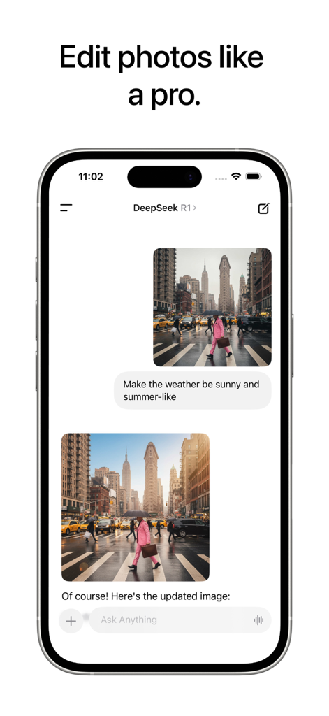 Local AI Chat - pocket - Local AI Chat pocket app interface showing AI photo editing with DeepSeek model