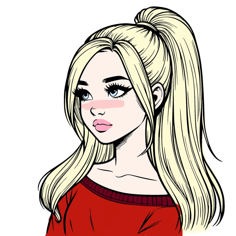 realistic girl with a high ponytail