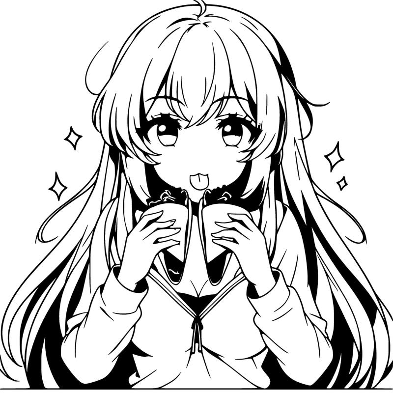 anime female eating tacos