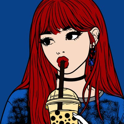 aesthetic realistic girl drinking boba