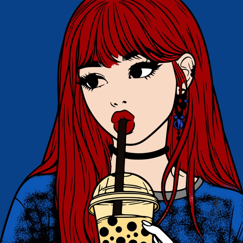 aesthetic realistic girl drinking boba