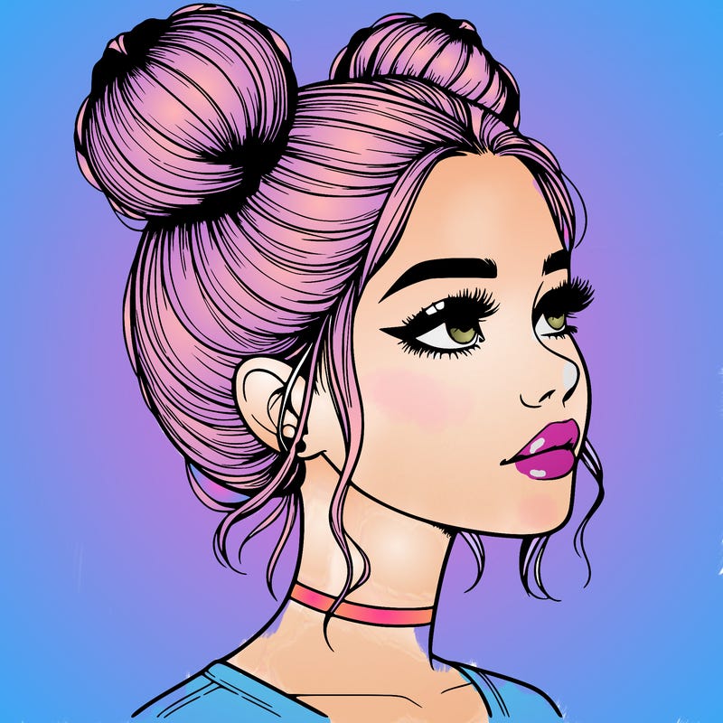 realistic girl with buns on the top of her head