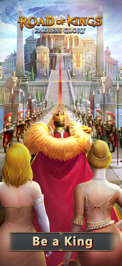 Road of Kings - Endless Glory - A king walking towards a grand palace with his harem in Road of Kings Endless Glory