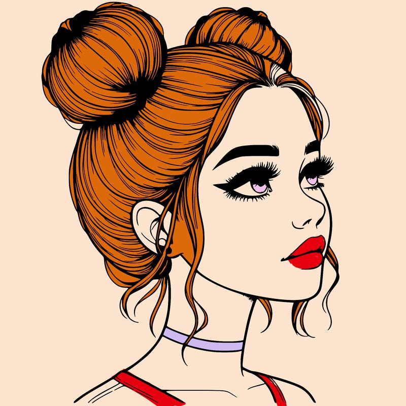 realistic girl with buns on the top of her head