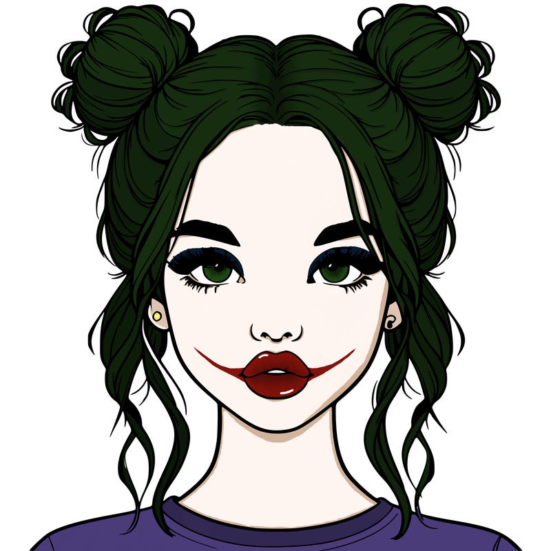 realistic girl with two buns in hair and lips