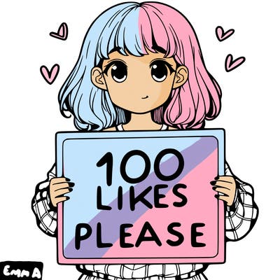a girl holding a sign saying 100 likes please