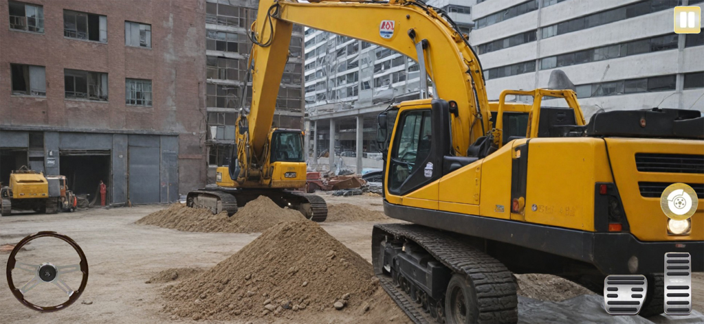 Construction city Excavator 3d - 3D construction simulator gameplay showing yellow excavators on a city work site with driving controls