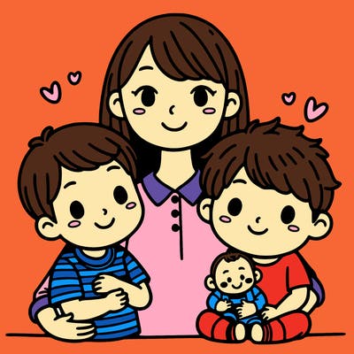 mother with two kids