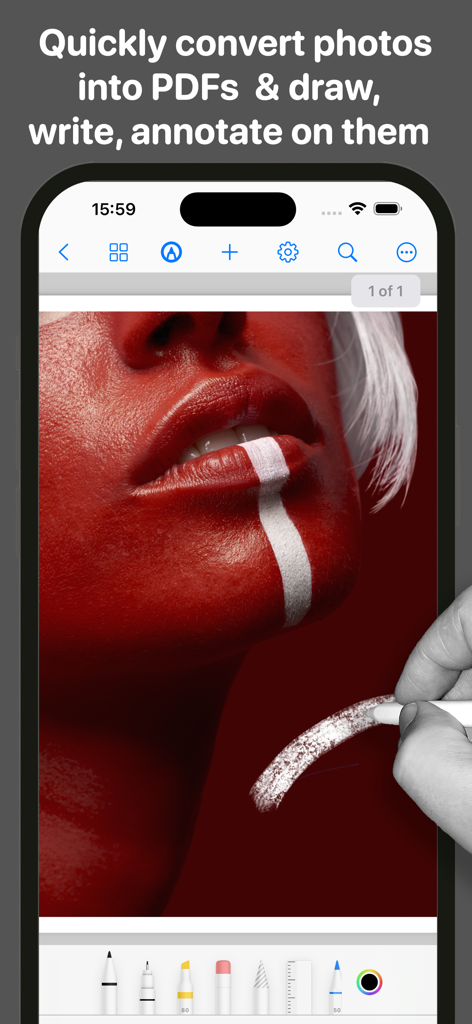 Dibujando y anotando en una foto convertida a PDF en la aplicación FreePDF.